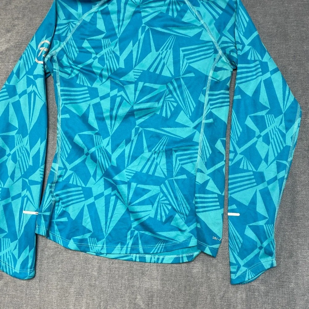 Nike Dri Fit Running Shirt Womens Medium Blue Long Sleeve Activewear Quarter Zip